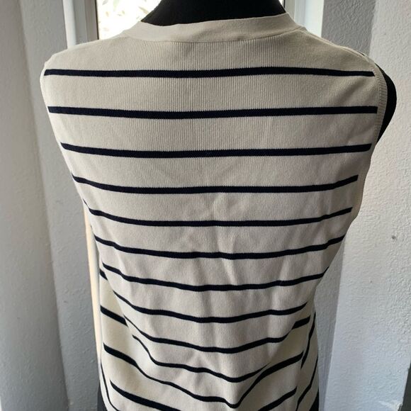 Zara Striped Button Front Sweater Vest Size L Nautical Coastal Preppy Knit Top - Picture 5 of 12